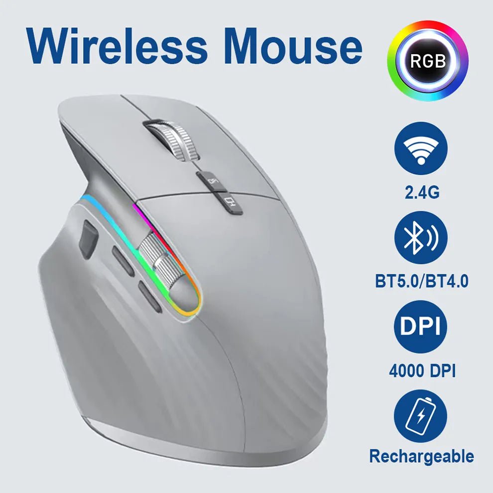 Storazone Multi-Device Wireless Mouse Bluetooth 5.0 & 3.0 Mouse 2.4G Wireless Portable Optical Mouse Ergonomic Right Hand Computer Mice