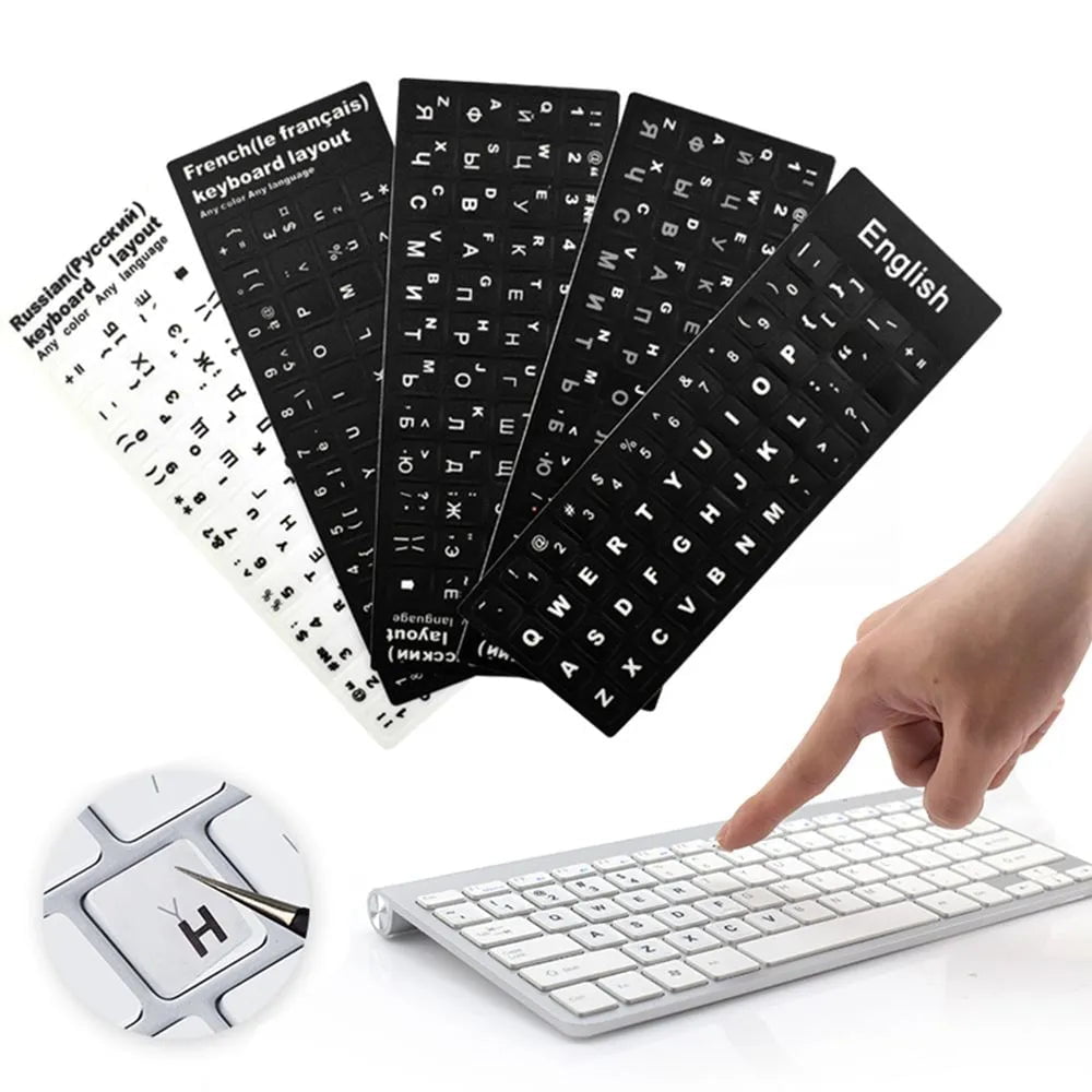 Storazone Multi-language Keyboard Stickers Spanish/English/Russian/Deutsch/Arabic/Italian/Japanese Letter Replacement For Laptop PC