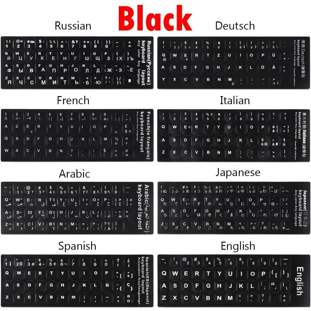 Storazone Multi-language Keyboard Stickers Spanish/English/Russian/Deutsch/Arabic/Italian/Japanese Letter Replacement For Laptop PC