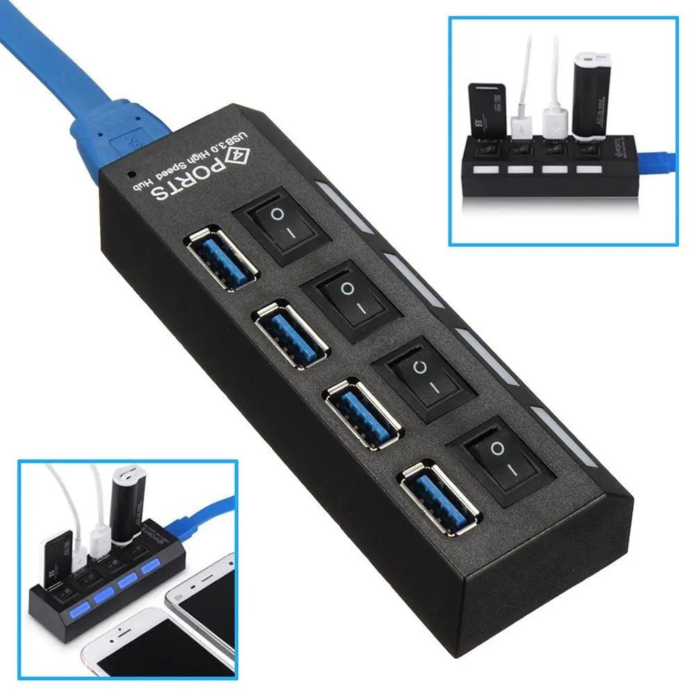 Storazone Multi Ports USB HUB 3.0 4/7 Ports Portable Super Speed 5Gbps Multiple USB Port Expander with Switches Power Adapter For PC