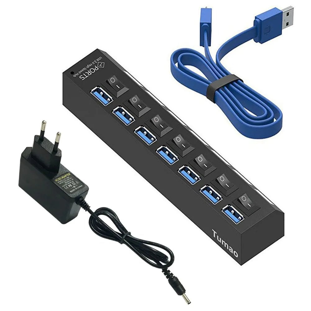 Storazone Multi Ports USB HUB 3.0 4/7 Ports Portable Super Speed 5Gbps Multiple USB Port Expander with Switches Power Adapter For PC