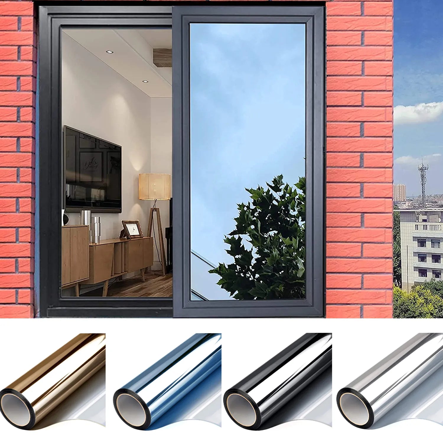 Storazone Multi-size One Way Mirror Window Film Privacy Sun Blocking Glass Sticker Heat Control Reflective Film Self Adhesive Window Tint