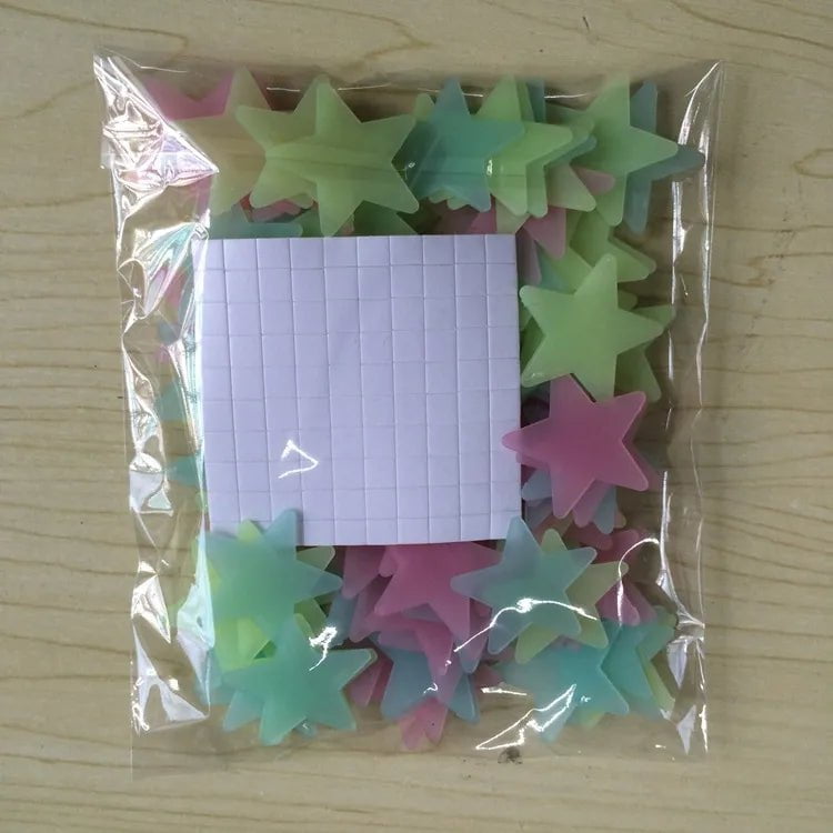 Storazone Multicolor 50pcs 3D Stars Glow In The Dark Wall Stickers Luminous Fluorescent Wall Stickers For Kids Baby Room Bedroom Ceiling Home Decor