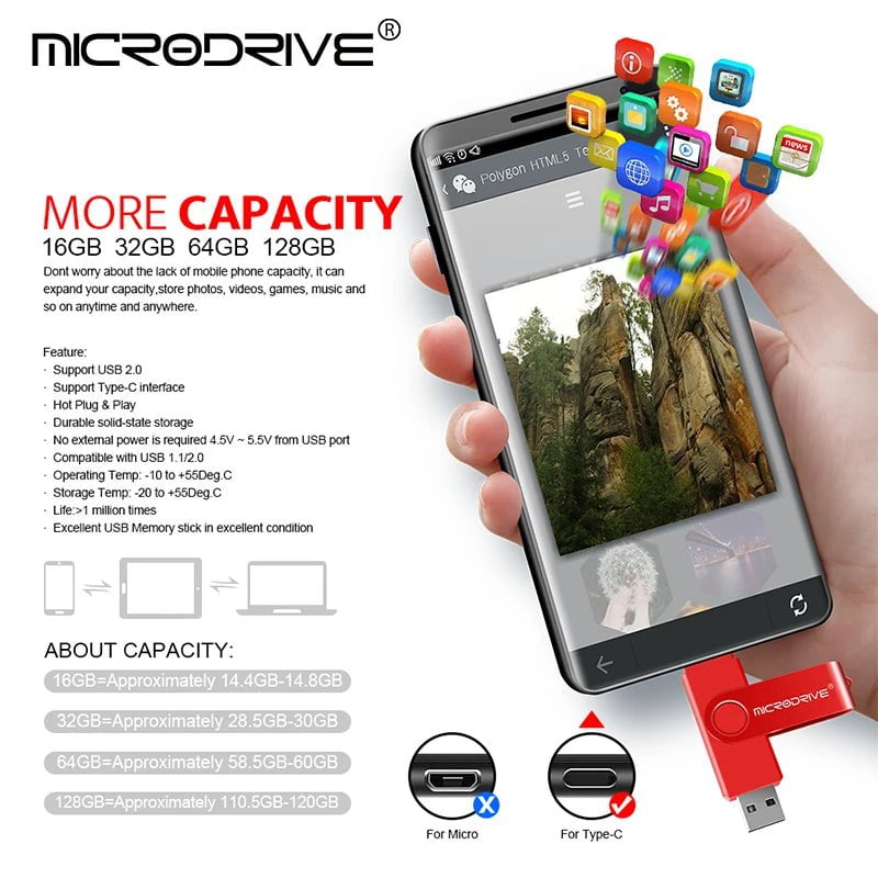 Storazone Multifunctional OTG 2 IN 1 type-c USB Flash Drive pendrive 128GB cle usb флэш-накопител stick 32/64 GB Pen Drive for phone