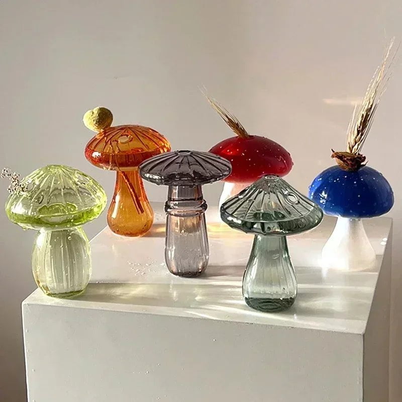 Storazone Mushroom Glass Flower Vase Flower Bottle Vase for Decoration Plant Pot Hydroponic Terrarium Vases for Flowers Room Decor Ваза