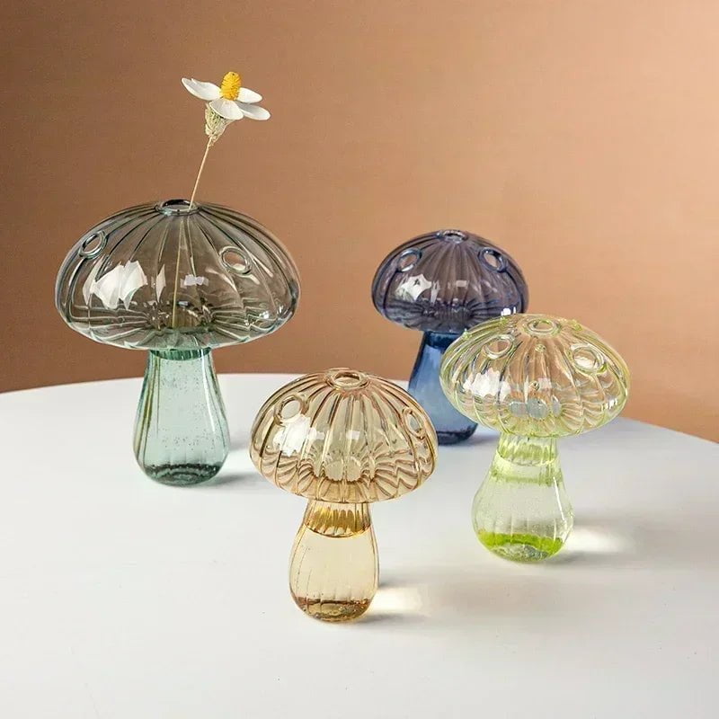 Storazone Mushroom Glass Flower Vase Flower Bottle Vase for Decoration Plant Pot Hydroponic Terrarium Vases for Flowers Room Decor Ваза