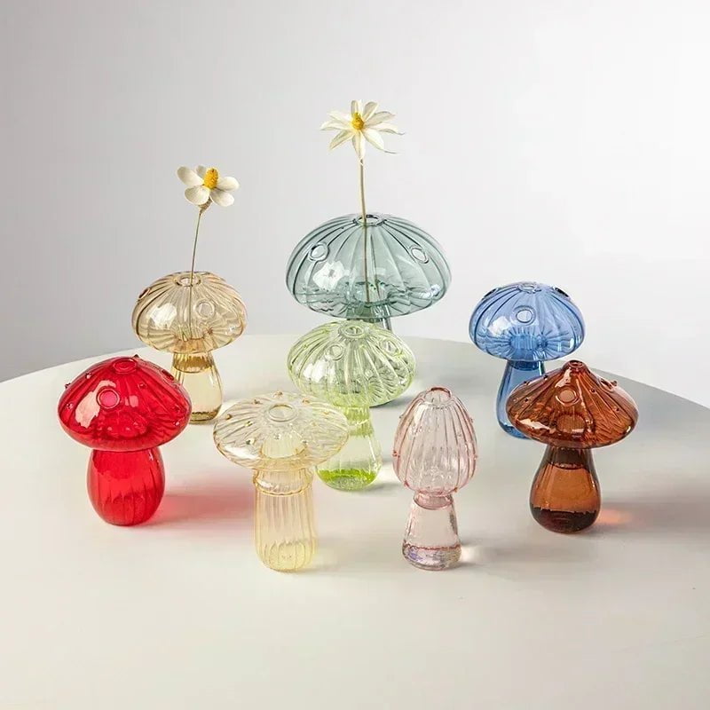 Storazone Mushroom Glass Flower Vase Flower Bottle Vase for Decoration Plant Pot Hydroponic Terrarium Vases for Flowers Room Decor Ваза