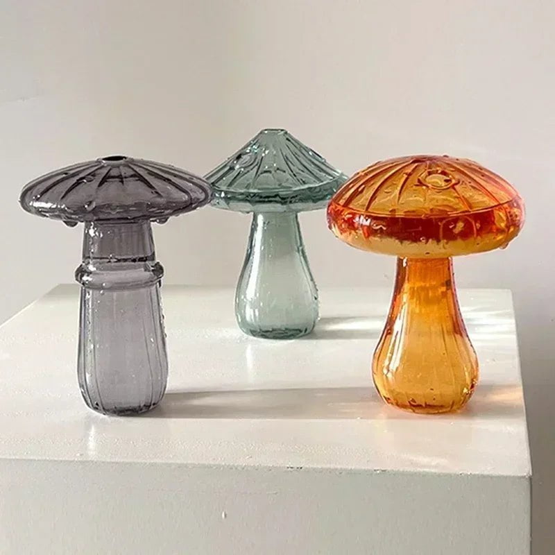 Storazone Mushroom Glass Flower Vase Flower Bottle Vase for Decoration Plant Pot Hydroponic Terrarium Vases for Flowers Room Decor Ваза