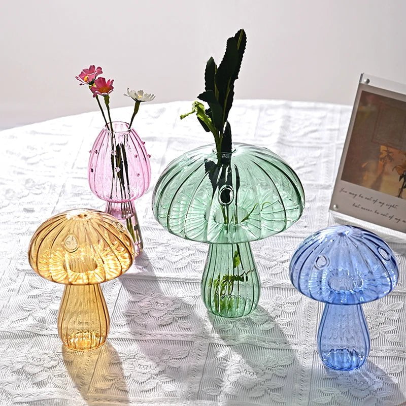 Storazone Mushroom Glass Flower Vase Flower Bottle Vase for Decoration Plant Pot Hydroponic Terrarium Vases for Flowers Room Decor Ваза