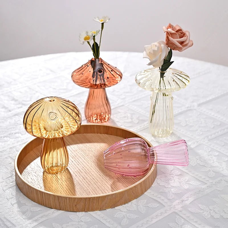 Storazone Mushroom Glass Flower Vase Flower Bottle Vase for Decoration Plant Pot Hydroponic Terrarium Vases for Flowers Room Decor Ваза