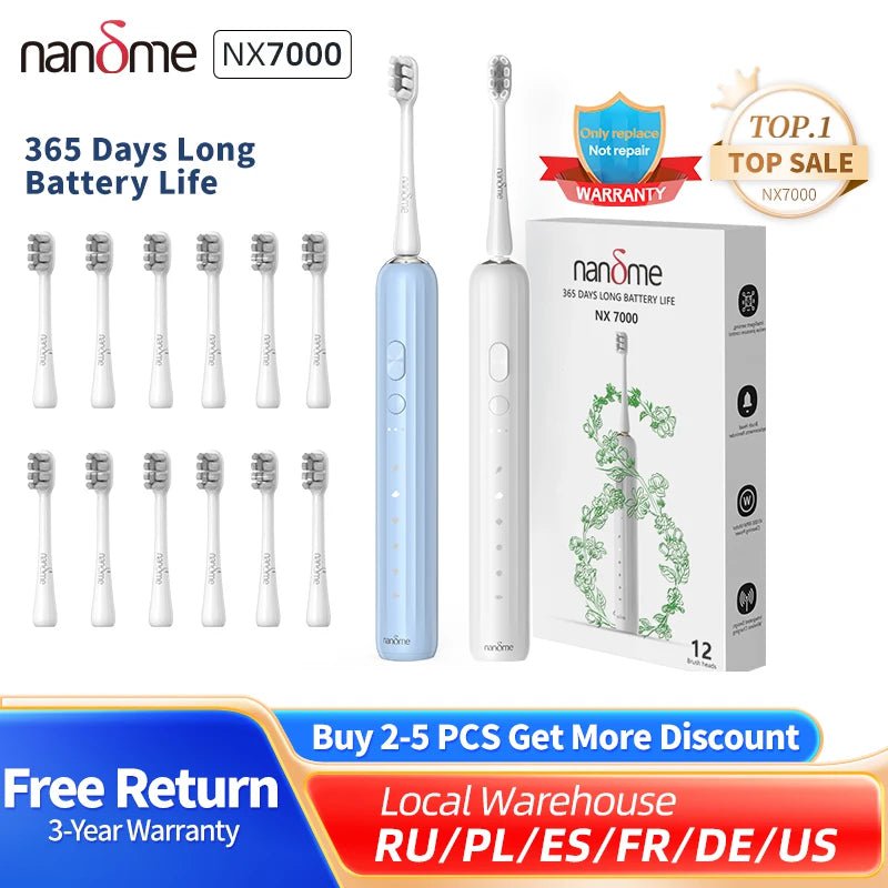 Storazone Nandme NX7000 Smart Sonic Electric Toothbrush Ultrasound IPX7 Rechargeable Tooth Brush 5 Mode Smart Time Whitener Teethbrush