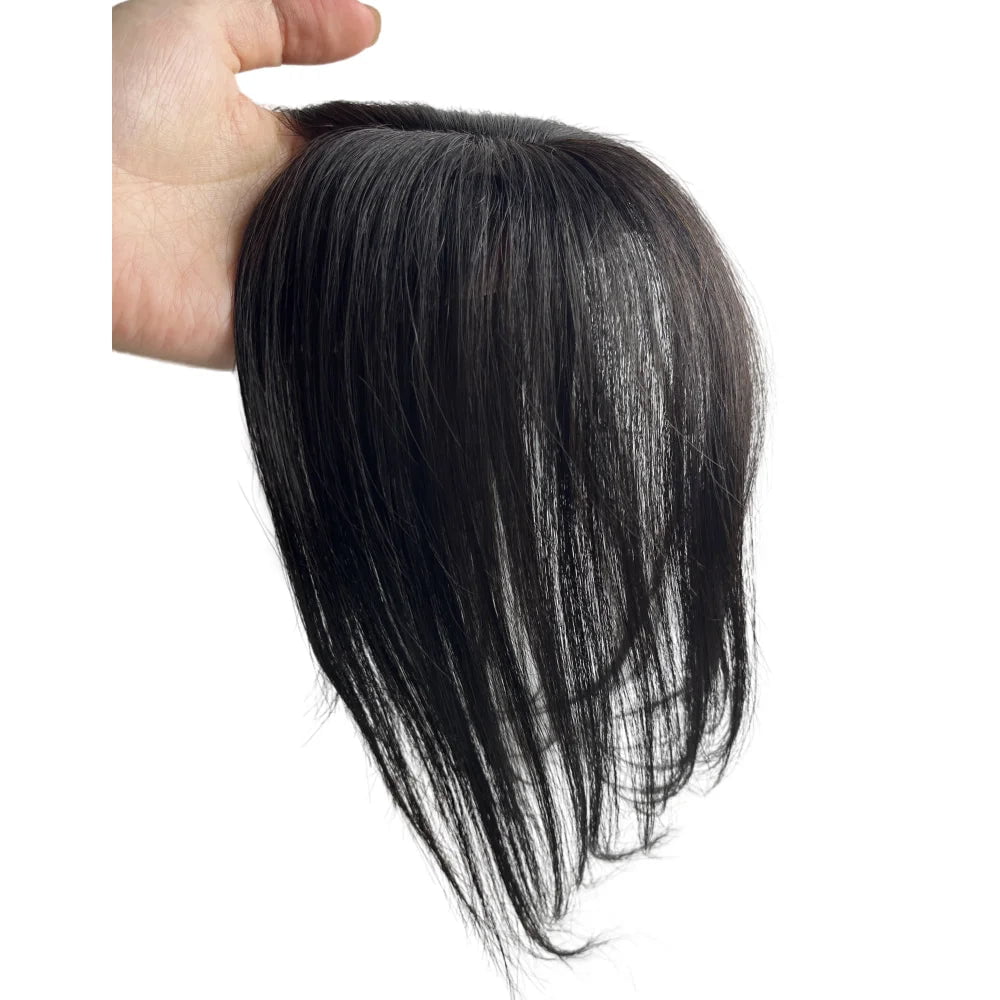 Storazone Natural Black Anemone Natural Human Hair Bangs Side Fringe for Women 3D Middle Part False Bangs Clip-in Exrensions Invisible Hairpieces