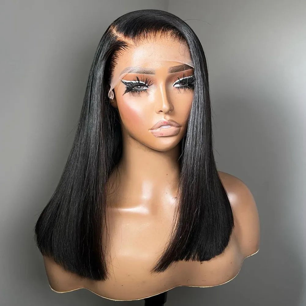 Storazone Natural Color / CHINA / 8inches | 180% 13x4 Lace Front Human Hair Wig Transparent Lace Frontal Wigs For Black Women Short Bob Wig Glueless Remy Straight Natural Wig