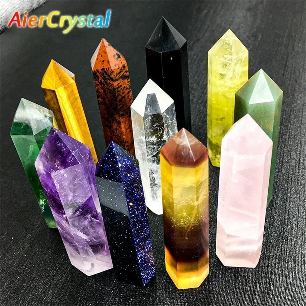 Storazone Natural Stone and Crystals Point Wand Witchcraft Rose Quartz Amethyst Home Decoration Mineral Stones Crafts Room Aquarium Decor