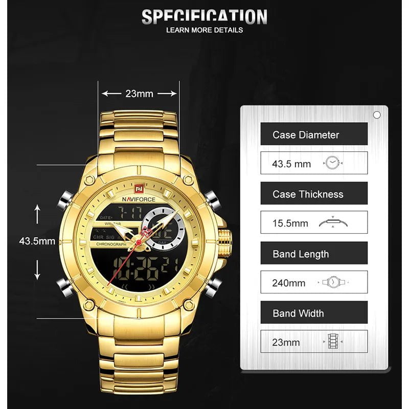 Storazone NAVIFORCE Top Luxury Original Sports Wrist Watch For Men Quartz Steel Waterproof Dual Display Military Watches Relogio Masculino