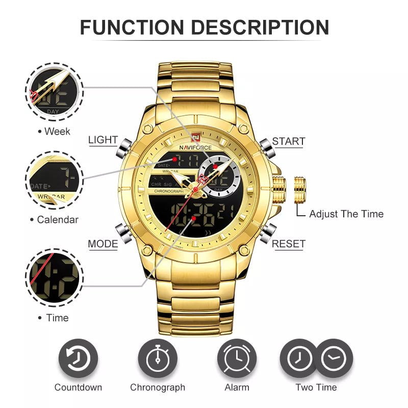 Storazone NAVIFORCE Top Luxury Original Sports Wrist Watch For Men Quartz Steel Waterproof Dual Display Military Watches Relogio Masculino