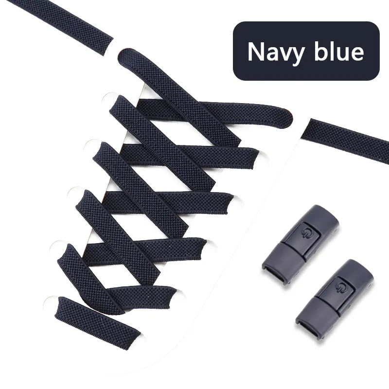 Storazone Navy blue 2023 No Tie Shoe laces Press Lock Shoelaces without ties Elastic Laces Sneaker Kids Adult 8MM Widened Flat Shoelace for Shoes