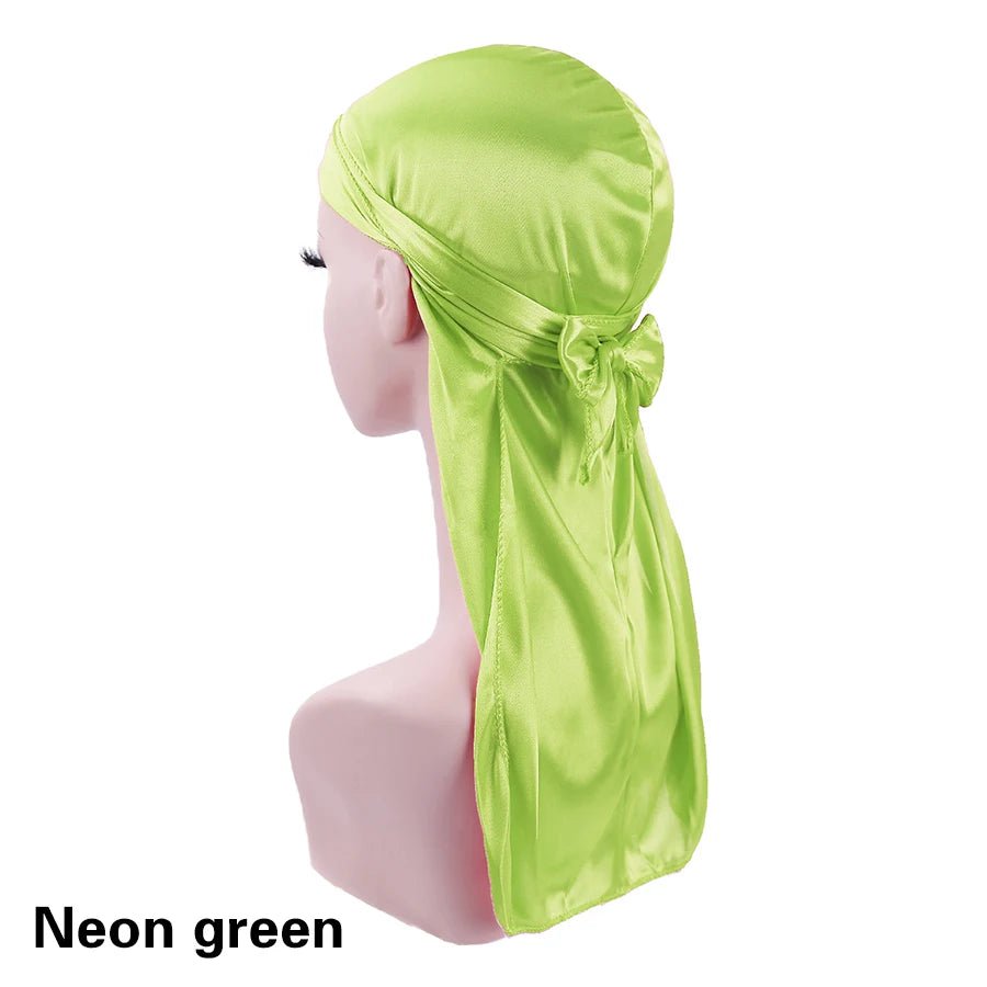 Storazone neon green / CHINA Unisex Silky Durags Bandanas Turban Hat Wigs Doo Men Satin Durag Biker Headwear Headband Hair Accessories Extra Long Tail Du-Rag