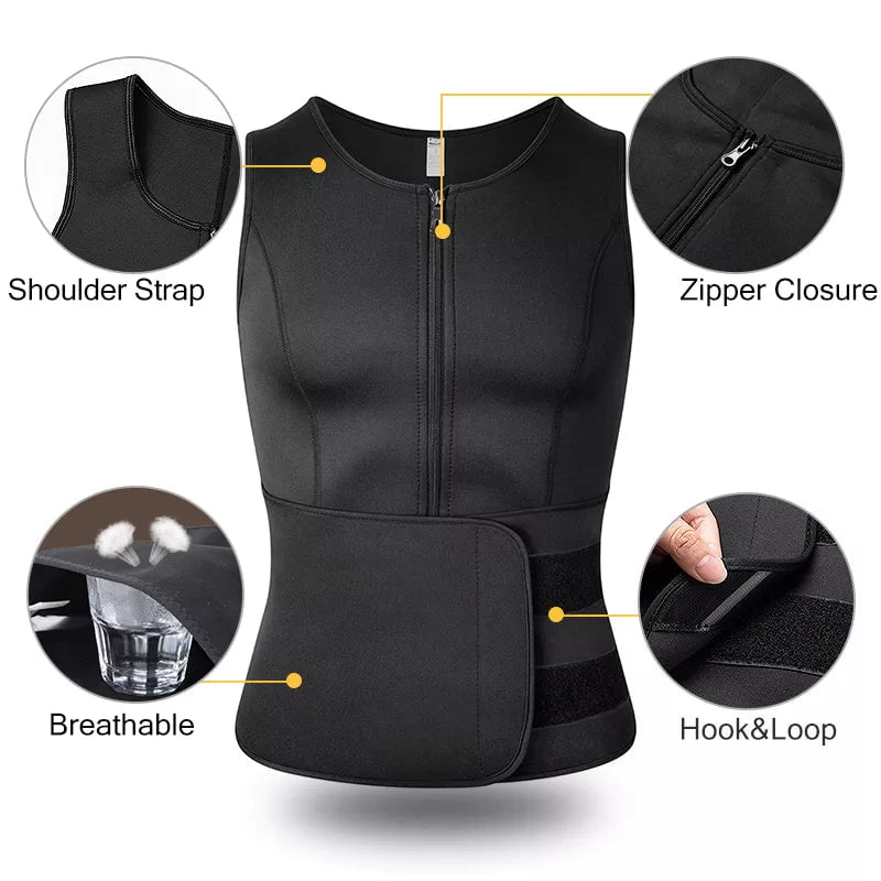 Storazone Neoprene Men's Shapers Sweat Vest for Men Waist Trainer Vest Adjustable Workout Body Shaper with Double Zipper for Sauna Suit