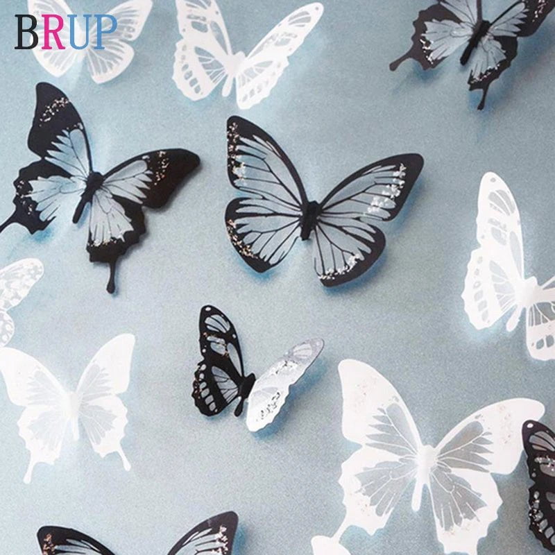 Storazone New 18pcs/lot Crystal Butterflies 3d Wall Sticker Beautiful Butterfly Living Room for Kids Room Wall Decals Home Decoration