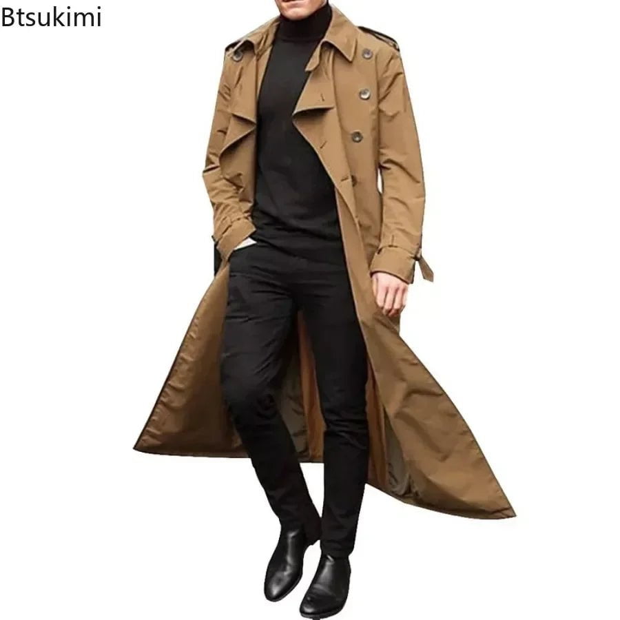 Storazone New 2024 Men's Overcoat Vintage Long Trench Jacket Coats Men's Business Party Casual Long Solid Windbreak Outwear Men's Clothing