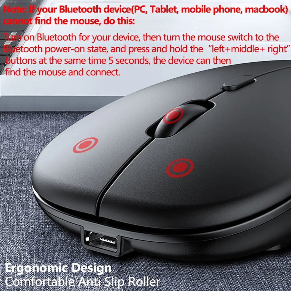 Storazone New Bluetooth Wireless Mouse USB Optical Rechargeable Mouse for Computer Laptop PC Macbook Gaming Mouse Gamer 2.4GHz 1600DPI