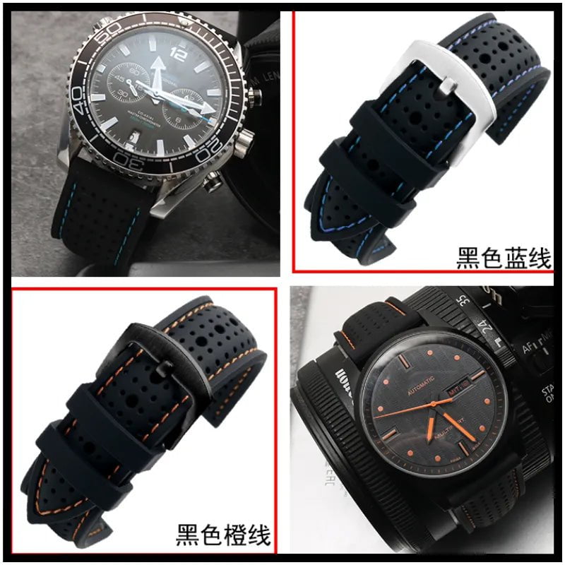 Storazone New Breathable Silicone Sports watchBand 18mm 20mm 22mm 24mm For any watch rubber Wrist strap Soft waterproof men's Accessories