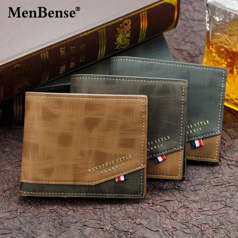 Storazone New Men's Wallet Short Cross Section Youth Tri-fold Wallet Stitching Business Multi-card Zipper Coin Purse Wallet Passport Cover