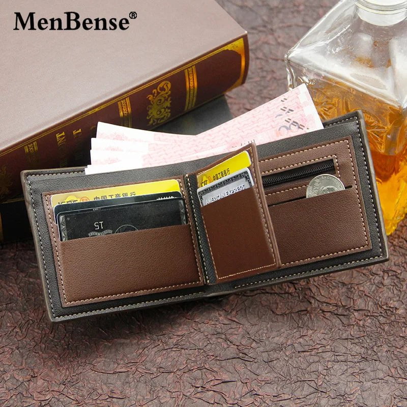 Storazone New Men's Wallet Short Cross Section Youth Tri-fold Wallet Stitching Business Multi-card Zipper Coin Purse Wallet Passport Cover