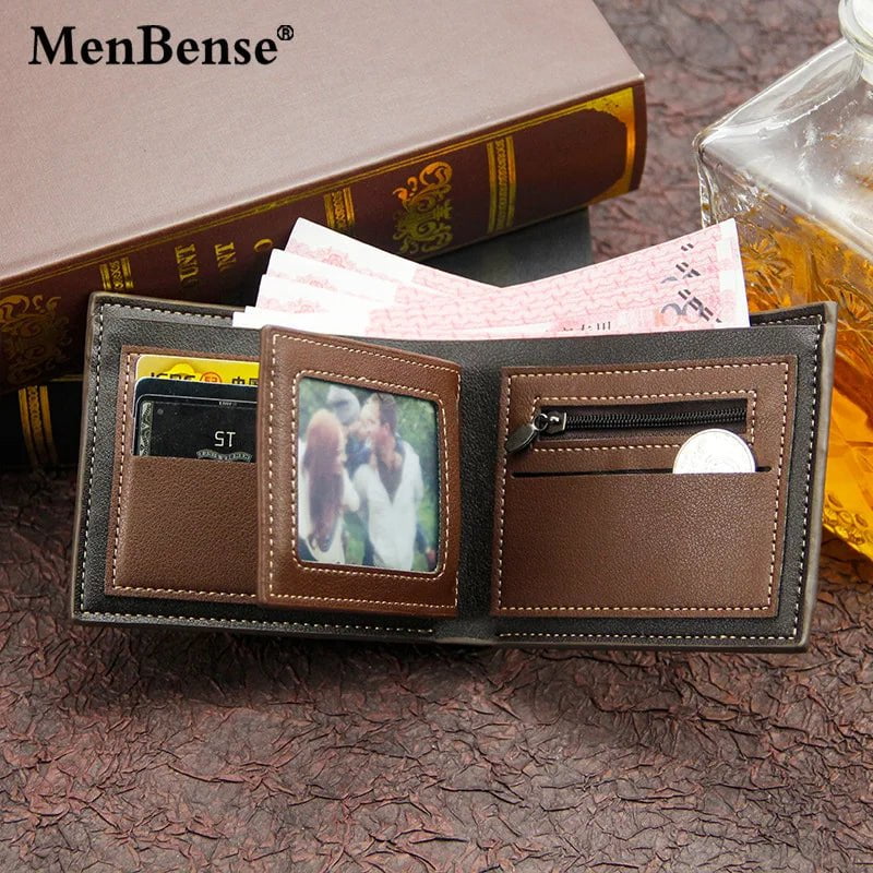 Storazone New Men's Wallet Short Cross Section Youth Tri-fold Wallet Stitching Business Multi-card Zipper Coin Purse Wallet Passport Cover