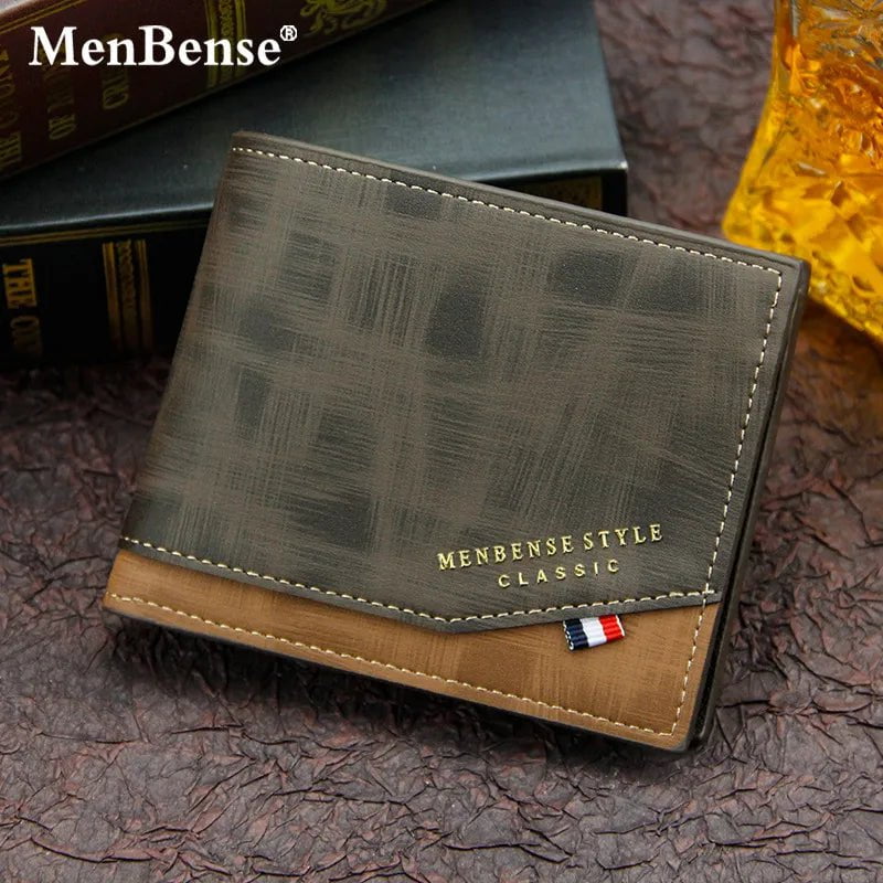 Storazone New Men's Wallet Short Cross Section Youth Tri-fold Wallet Stitching Business Multi-card Zipper Coin Purse Wallet Passport Cover