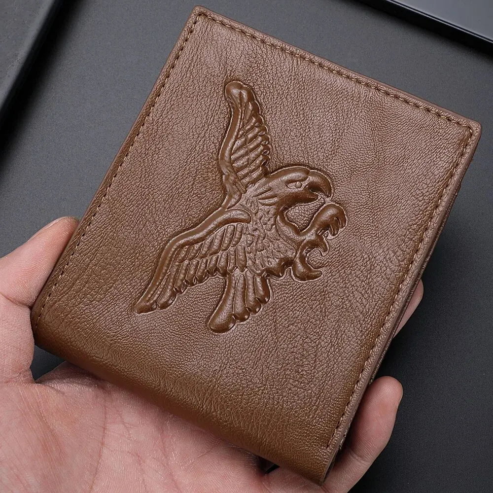 Storazone New Men Short Wallet 3D Eagle Relief Pattern Casual Credit Card Coin Wallet