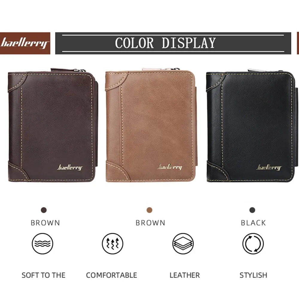 Storazone New PU Leather Men Wallets High Quality Zipper Short Desigh Card Holder Male Purse Vintage Coin Holder Men Wallets