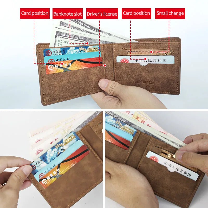 Storazone New Retro Men Leather Wallets Small Money Purses Design Dollar Price Top Men Thin Wallet With Coin Bag Zipper