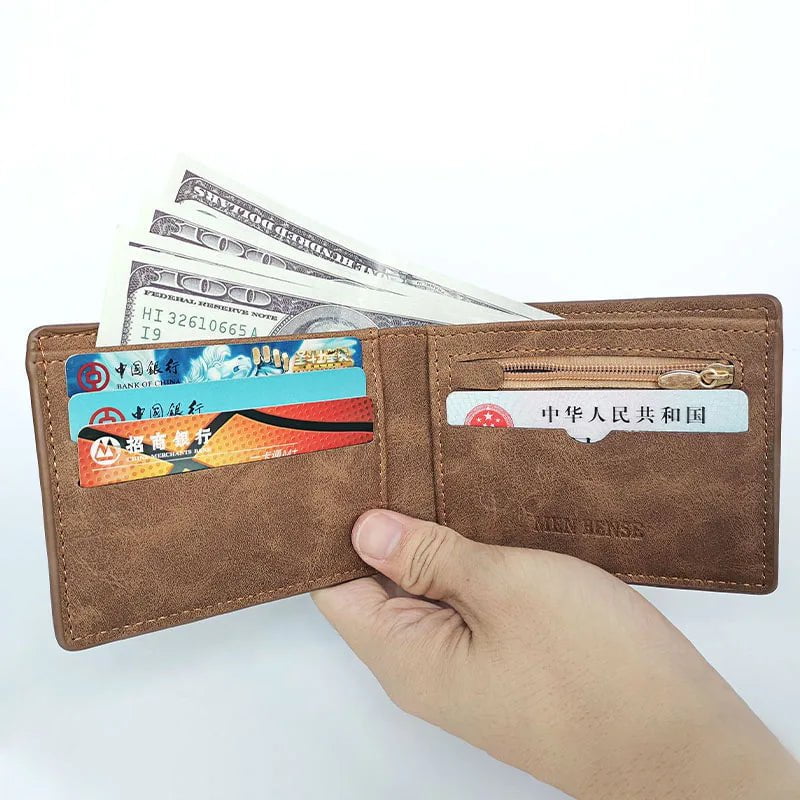 Storazone New Retro Men Leather Wallets Small Money Purses Design Dollar Price Top Men Thin Wallet With Coin Bag Zipper