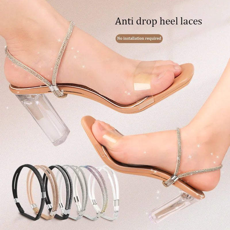 Storazone New Rhinestone High Heels Shoes Band Anti-loose for Women Diamond Shoelaces Anti-drop Heel Straps Belt Drill Elastic Fixed Belts