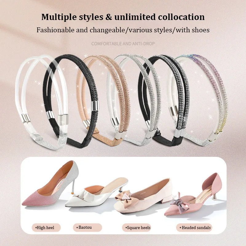 Storazone New Rhinestone High Heels Shoes Band Anti-loose for Women Diamond Shoelaces Anti-drop Heel Straps Belt Drill Elastic Fixed Belts