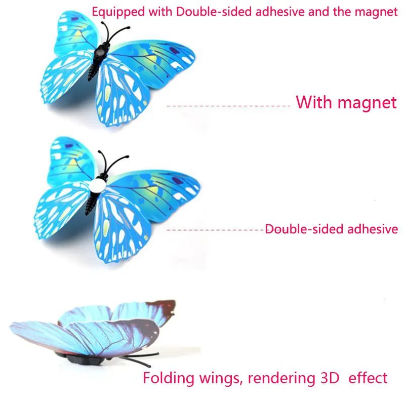 Storazone New Style 12Pcs Double Layer 3D Butterfly Wall Stickers Home Room Decor Butterflies For Wedding Decoration Magnet Fridge Decals