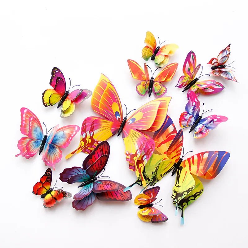 Storazone New Style 12Pcs Double Layer 3D Butterfly Wall Stickers Home Room Decor Butterflies For Wedding Decoration Magnet Fridge Decals