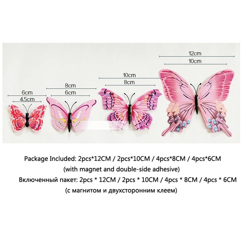 Storazone New Style 12Pcs Double Layer 3D Butterfly Wall Stickers Home Room Decor Butterflies For Wedding Decoration Magnet Fridge Decals