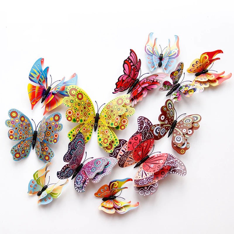 Storazone New Style 12Pcs Double Layer 3D Butterfly Wall Stickers Home Room Decor Butterflies For Wedding Decoration Magnet Fridge Decals