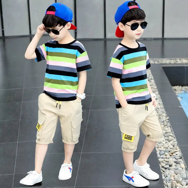 Storazone New Summer Boys Clothing Sets Children T-shirt Short Sleeve +Pants Set Two Pieces Set Kids Baby Boys Clothes 6 8 10 Years Old