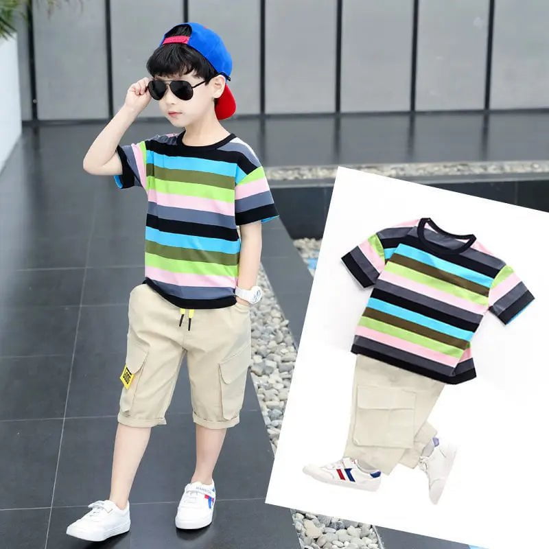 Storazone New Summer Boys Clothing Sets Children T-shirt Short Sleeve +Pants Set Two Pieces Set Kids Baby Boys Clothes 6 8 10 Years Old