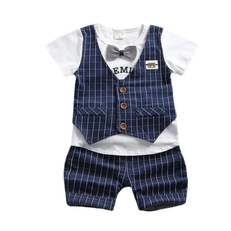 Storazone New Summer Newborn Baby Boys Clothes Children Gentleman Tie T-shirt Shorts 2Pcs/Set Toddler Cotton Girls Clothing Kids Tracksuit