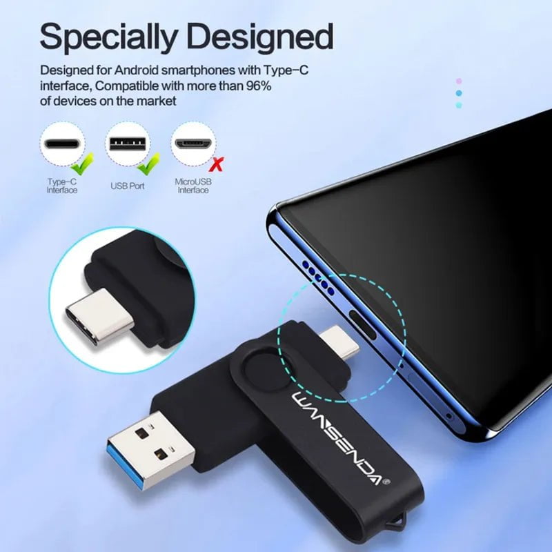 Storazone New Type C 2TB USB Flash Drive OTG 2 IN 1 Pen Drive USB Stick High Speed 3.0 USB C 2TB Flash Disk Pendrive For Phone Laptop PC