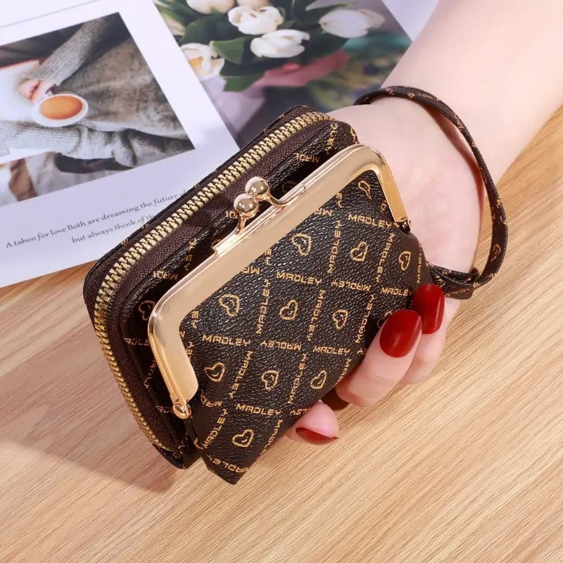 Storazone New Wallet Women's Wrist Strap Short Old Flower Zero Wallet Large Capacity Coin Clip Bag Letter Multi Card Card Bag Money Clip