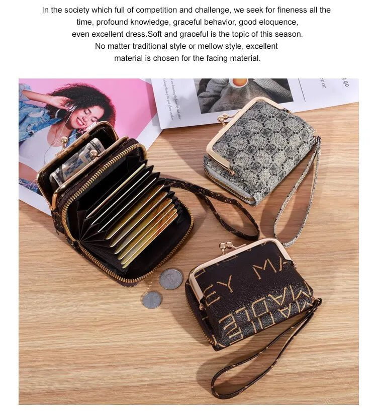 Storazone New Wallet Women's Wrist Strap Short Old Flower Zero Wallet Large Capacity Coin Clip Bag Letter Multi Card Card Bag Money Clip