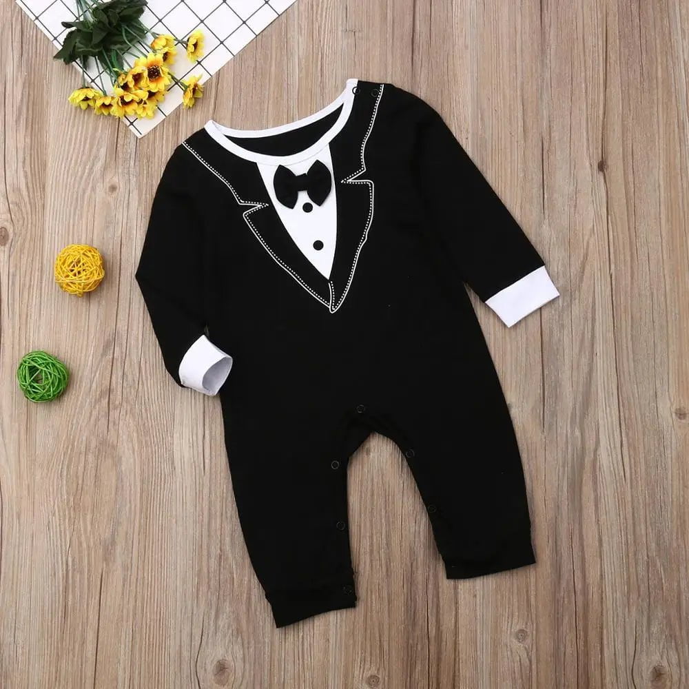 Storazone Newborn Baby Boys Clothes 2020 Summer Fall Boys Long Sleeve Romper Jumpsuits Bow-tie Gentleman Suit Baby Boys Outfits