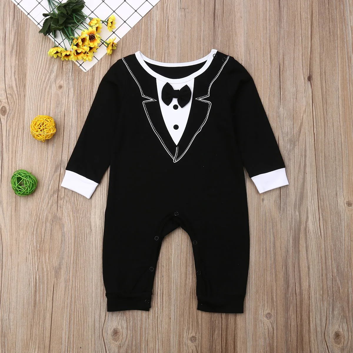 Storazone Newborn Baby Boys Clothes 2020 Summer Fall Boys Long Sleeve Romper Jumpsuits Bow-tie Gentleman Suit Baby Boys Outfits