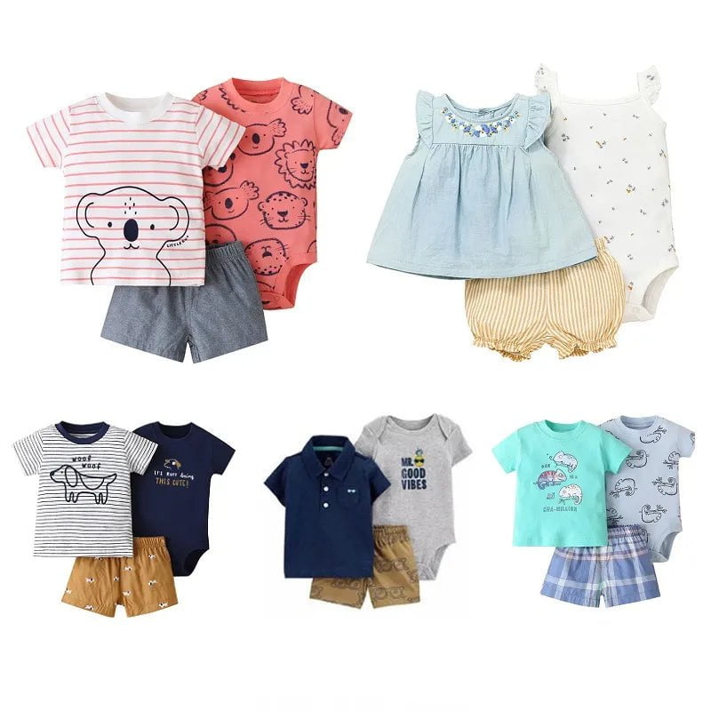 Storazone Newborn Baby Boys Clothes Set 2023 Summer Cotton Short Sleeve Tops+Romper+Shorts 3Pcs sets Infant Baby Boy Girl Clothing Outfits